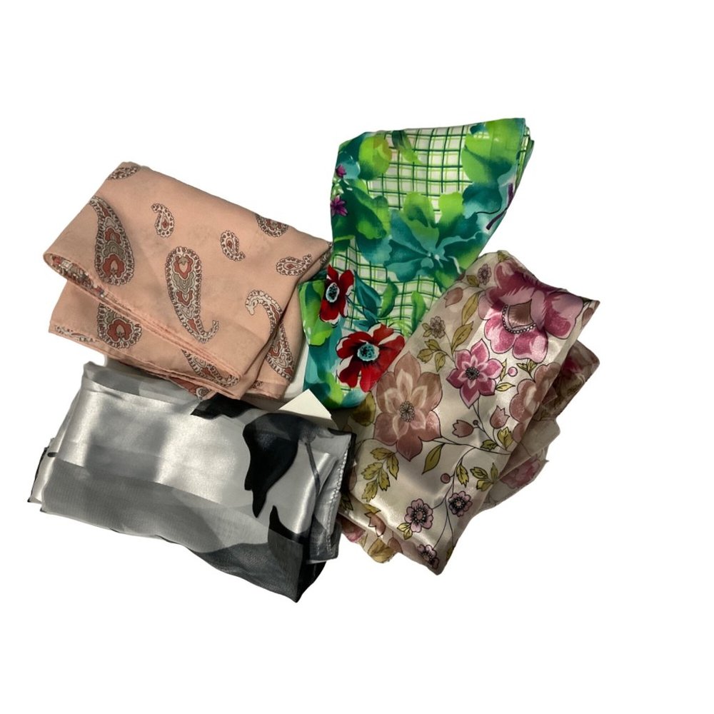 Lot of 4 vintage rectangular scarves approximately 60” X 13” each